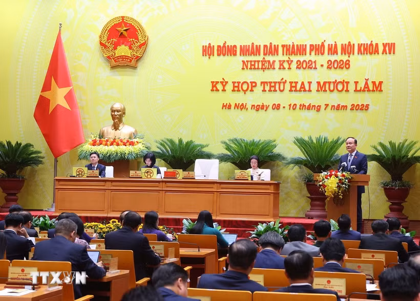 Quang cảnh kỳ họp thứ 25 Hội đồng Nhân dân thành phố Hà Nội. (Ảnh: Văn Điệp/TTXVN)