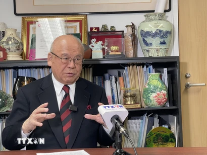 Ông Takebe Tsutomu, Cố vấn đặc biệt Liên minh nghị sỹ hữu nghị Nhật-Việt, Cựu Tổng thư ký Đảng Dân chủ tự do Nhật Bản. (Ảnh: Xuân Giao/TTXVN)