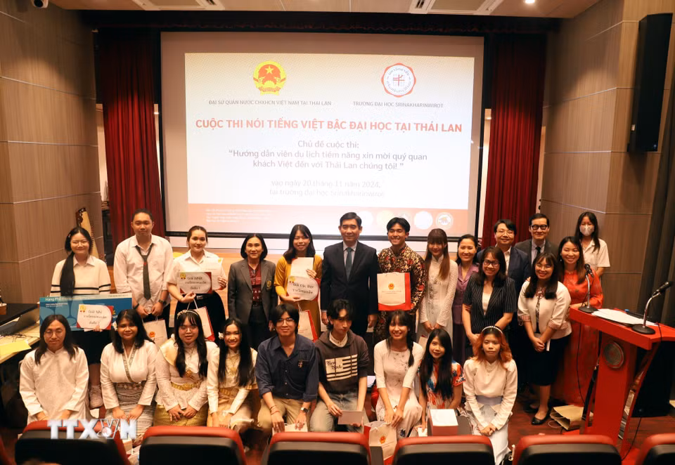 Cuộc thi nói tiếng Việt bậc đại học tại Thái Lan lần đầu tiên do trường Đại học Srinakharinwirot đăng cai tổ chức tháng 11/2024. (Ảnh: Đỗ Sinh/TTXVN)