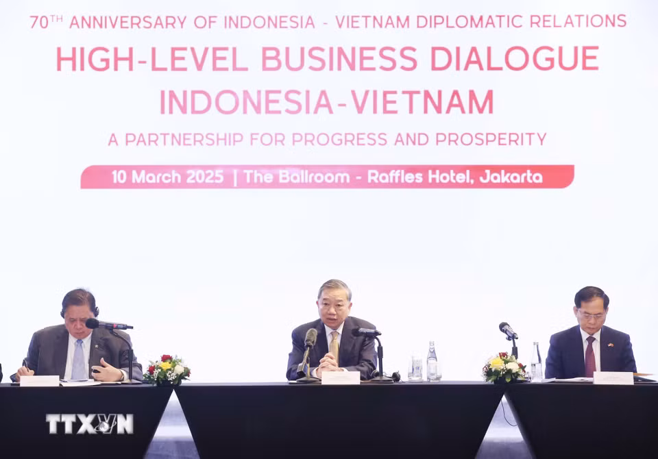 Tổng Bí thư Tô Lâm dự Tọa đàm doanh nghiệp Việt Nam-Indonesia. (Ảnh: Thống Nhất/TTXVN)