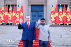 Tổng thống Sri Lanka Anura Kumara Dissanayake chủ trì lễ đón Tổng Bí thư, Chủ tịch nước Tô Lâm. (Ảnh: Thống Nhất/TTXVN)