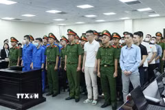 Các bị cáo tại phiên tòa. (Ảnh: Kim Anh/TTXVN)