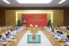 Hội nghị thông qua dự thảo báo cáo kết quả kiểm tra, giám sát (đợt 3) đối với Ban Thường vụ Đảng ủy Chính phủ. (Ảnh: Dương Giang/TTXVN)