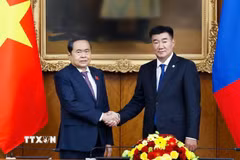 Chủ tịch Quốc hội Trần Thanh Mẫn hội đàm với Chủ tịch Quốc hội Mông Cổ Sandag Byambatsogt. (Ảnh: Doãn Tấn/TTXVN)