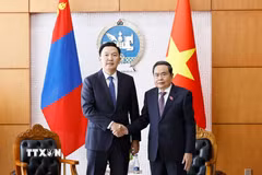 Chủ tịch Quốc hội Trần Thanh Mẫn hội kiến Thủ tướng Mông Cổ Nyam-Osor Uchral. (Ảnh: Doãn Tấn/TTXVN)