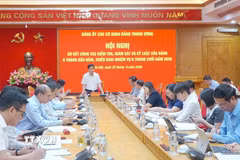 Đồng chí Nguyễn Quang Trường, Phó Bí thư Đảng ủy, Chủ nhiệm Ủy ban Kiểm tra Đảng ủy các cơ quan Đảng Trung ương chủ trì hội nghị. (Ảnh: Phương Hoa/TTXVN)