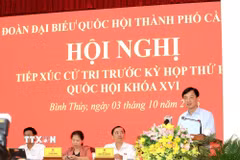 Đồng chí Nguyễn Duy Ngọc, Ủy viên Bộ Chính trị, Bí thư Trung ương Đảng, Trưởng Ban Tổ chức Trung ương phát biểu tại hội nghị. (Ảnh: TTXVN phát)