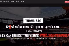 Thông báo dừng phát sóng từ ngày 1/1/2026 của truyền hình K+.