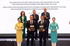 Tổng Bí thư, Chủ tịch nước Tô Lâm chứng kiến trao thỏa thuận hợp tác giữa các doanh nghiệp. (Ảnh: Thống Nhất/TTXVN)