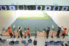 Khu vực tập luyện của Đội tuyển Bắn súng Quốc gia tại Trung tâm Đào tạo vận động viên cấp cao Quốc gia. (Ảnh: Minh Quyết/TTXVN)