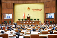 Bộ trưởng Bộ Công an Lương Tam Quang trình bày Tờ trình về dự án Luật Phòng, chống ma túy (sửa đổi). (Ảnh: Doãn Tấn/TTXVN)