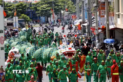 Lễ hội Trung nguyên Kiến tiêu nghinh Quan Thánh Đế Quân xuất du được tổ chức định kỳ 2 năm một lần, vào những năm chẵn. (Ảnh: Hồng Hiếu/TTXVN)