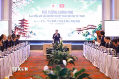 Thủ tướng Lê Minh Hưng làm việc với các doanh nghiệp Nhật Bản tại Việt Nam. (Ảnh: Dương Giang/TTXVN)