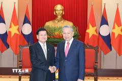 Tổng Bí thư Tô Lâm hội kiến Tổng Bí thư, Chủ tịch nước Lào Thongloun Sisoulith ngày 25/10/2025. (Ảnh: Thống Nhất/TTXVN)