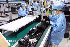 Dây chuyền lắp ráp sản phẩm tại một nhà máy trong Khu công nghiệp Đông Mai, tỉnh Quảng Ninh. (Ảnh: Vũ Sinh/TTXVN)