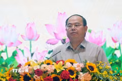 Bí thư Tỉnh ủy Quảng Ninh Quản Minh Cường phát biểu tại Hội nghị. (Ảnh: Văn Đức/TTXVN)