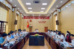 Buổi làm việc của Văn phòng Ban Chỉ đạo Nhà nước các chương trình, công trình, dự án quan trọng quốc gia, trọng điểm ngành năng lượng với Ủy ban Nhân dân tỉnh Ninh Bình về Dự án đường dây 500/220kV Nho Quan-Phủ Lý-Thường Tín. (Nguồn: EVNNPT)