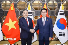 Chủ tịch Quốc hội Trần Thanh Mẫn và Chủ tịch Quốc hội Hàn Quốc Cho Jeong Sik. (Ảnh: Doãn Tấn/TTXVN)
