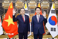 Chủ tịch Quốc hội Trần Thanh Mẫn và Chủ tịch Quốc hội Hàn Quốc Cho Jeong Sik chụp ảnh chung. (Ảnh: Doãn Tấn/TTXVN)