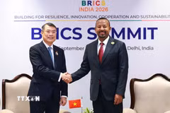 Thủ tướng Lê Minh Hưng gặp Thủ tướng Ethiopia Abiy Ahmed. (Ảnh: Dương Giang/TTXVN)