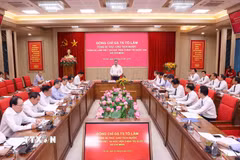 Quang cảnh buổi làm việc của Tổng Bí thư, Chủ tịch nước Tô Lâm với lãnh đạo chủ chốt Học viện Chính trị Quốc gia Hồ Chí Minh. (Ảnh: Văn Điệp/TTXVN)