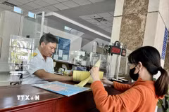 Người dân thực hiện giao dịch tại Thuế Thành phố Hồ Chí Minh. (Ảnh: Hứa Chung/TTXVN)