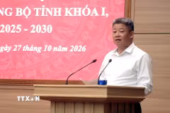 Chủ tịch Ủy ban Nhân dân tỉnh Hưng Yên Nguyễn Mạnh Quyền phát biểu tại Hội nghị. (Ảnh: Đinh Văn Nhiều/TTXVN)