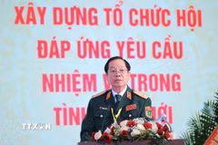Trung tướng Nguyễn Hữu Chính - Chủ tịch Hội Nạn nhân chất độc da cam/dioxin Việt Nam (VAVA) phát biểu. (Ảnh: Hoàng Hiếu/TTXVN)