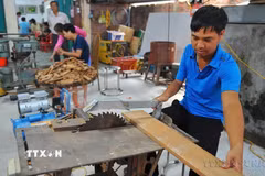 Người khuyết tật làm đồ gỗ tại một trung tâm dạy nghề phát triển việc làm và hỗ trợ người khuyết tật. (Ảnh: Minh Đức/TTXVN)