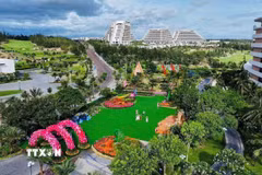 Một góc tiểu cảnh tại khu trưng bày Lễ hội Ngàn hoa. (Ảnh: Sỹ Thắng/TTXVN)