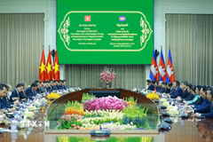 Thủ tướng Lê Minh Hưng hội đàm với Thủ tướng Vương quốc Campuchia Hun Manet. (Ảnh: Dương Giang/TTXVN)