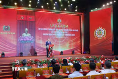 Tổng Bí thư, Chủ tịch nước Tô Lâm phát biểu chúc mừng Câu lạc bộ bóng đá Công an Hà Nội. (Ảnh: Phạm Kiên/TTXVN)