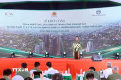 Lễ khởi công dự án nhà ở cho lực lượng vũ trang Công an nhân dân tại các ô đất CT3, CT4, Khu tái định cư Xuân La, phường Nghĩa Đô, thành phố Hà Nội. (Ảnh: Phạm Kiên/TTXVN)