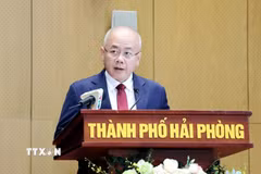 Ông Đỗ Thành Trung, Phó Bí thư Thành ủy, Chủ tịch UBND thành phố Hải Phòng nhiệm kỳ 2026-2031. (Ảnh: Mạnh Tú/TTXVN)