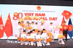 Một tiết mục biểu diễn của Nhóm "Ruby's Dance Crew" tại Lễ kỷ niệm Quốc khánh Việt Nam tại Hong Kong. (Ảnh: Xuân Vịnh/TTXVN)