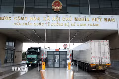 Hoạt động xuất nhập khẩu sôi động tại cửa khẩu quốc tế đường bộ số 2 Kim Thành, tỉnh Lào Cai. (Ảnh: Quốc Khánh/TTXVN)