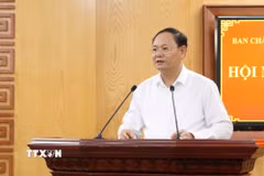 Bí thư Tỉnh ủy tỉnh Lai Châu Lê Minh Ngân phát biểu chỉ đạo. (Ảnh: Quý Trung/TTXVN)