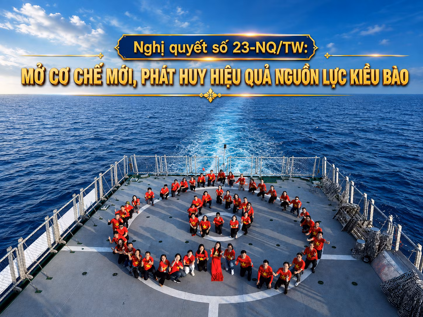 Hàng năm, kiều bào vẫn lên “Chuyến tàu Đại đoàn kết” đến với Trường Sa và nhà giàn để động viên quân dân nơi đầu sóng ngọn gió. (Ảnh: Đỗ Huy/Vietnam+)