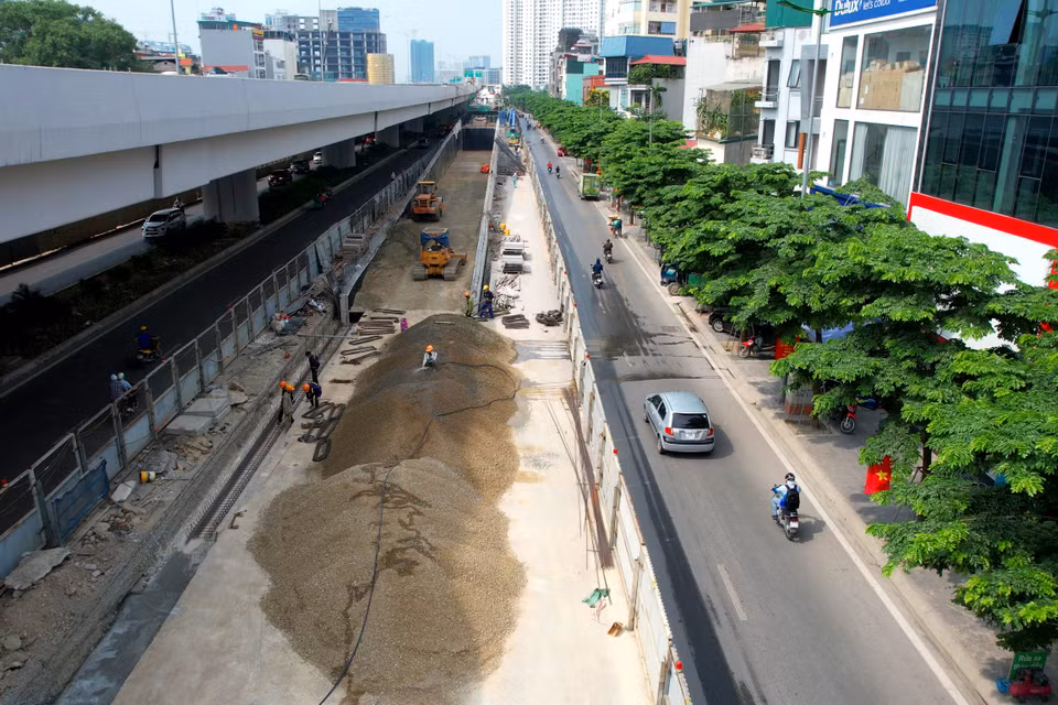 Độ dài các nhánh Ram lần lượt là: Nhánh lên/xuống khu vực Hoàng Quốc Việt dài 247m; Nhánh lên/xuống khu vực Cổ Nhuế dài 330m; Nhánh lên/xuống khu vực Nam Thăng Long-Ciputra dài 222m. (Ảnh: Văn Hào/Vietnam+)
