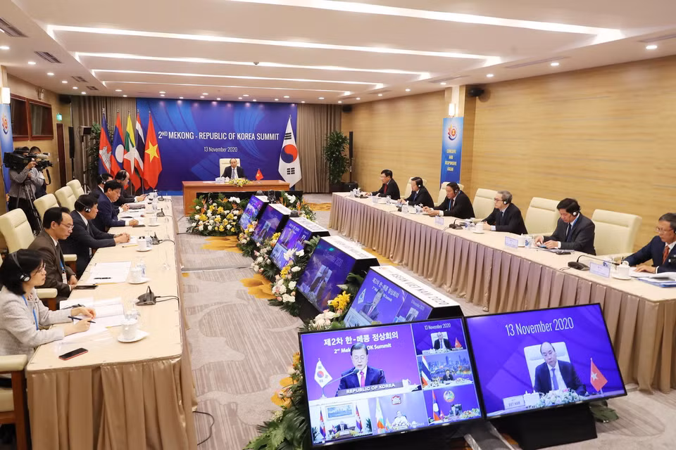 Hội nghị Cấp cao Mekong-Hàn Quốc lần thứ 2 tại điểm cầu Hà Nội. (Ảnh: Thống Nhất/TTXVN)