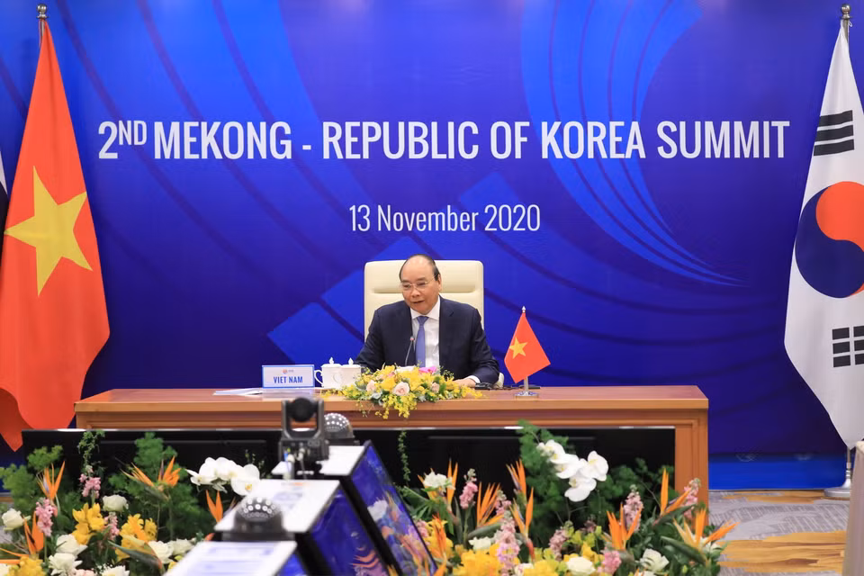 Thủ tướng Nguyễn Xuân Phúc phát biểu khai mạc Hội nghị Cấp cao Mekong-Hàn Quốc lần thứ 2. (Ảnh: Thống Nhất/TTXVN)