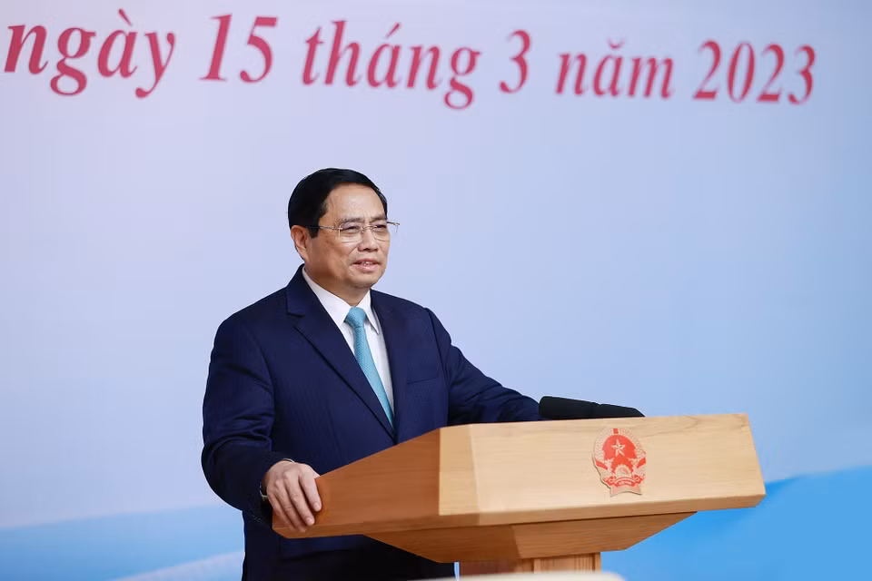 Thủ tướng Phạm Minh Chính phát biểu khai mạc Hội nghị toàn quốc về du lịch năm 2023, sáng 15/3 tại Hà Nội. (Ảnh: Dương Giang/TTXVN)