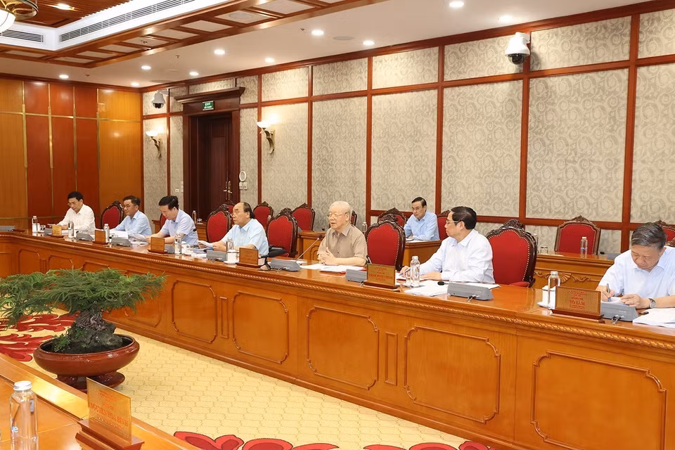 Tổng Bí thư Nguyễn Phú Trọng phát biểu kết luận cuộc họp. (Ảnh: Trí Dũng/TTXVN)