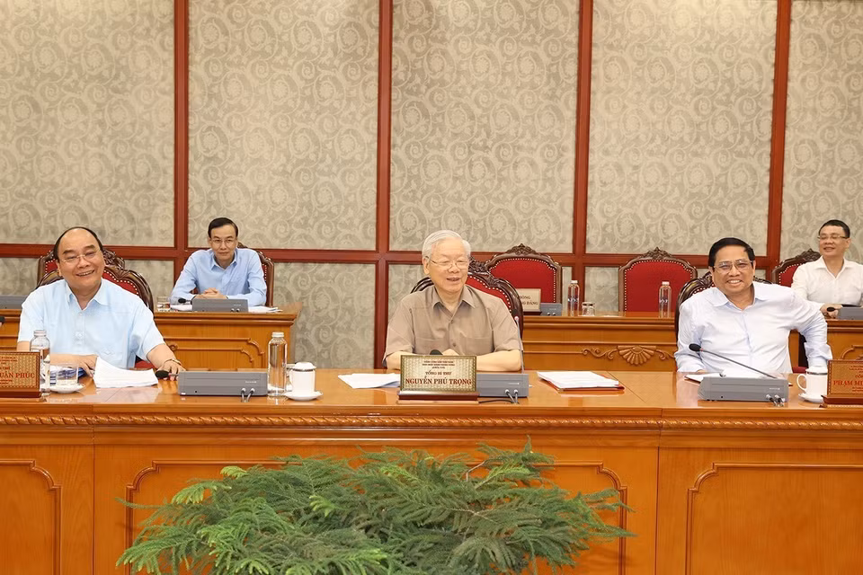 Tổng Bí thư Nguyễn Phú Trọng phát biểu kết luận cuộc họp. (Ảnh: Trí Dũng/TTXVN)