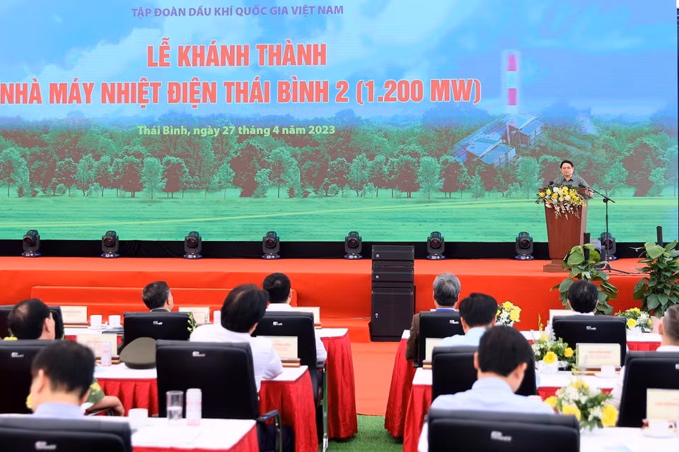 Thủ tướng Phạm Minh Chính phát biểu tại Lễ khánh thành Nhà máy nhiệt điện Thái Bình 2. (Ảnh: Dương Giang/TTXVN)