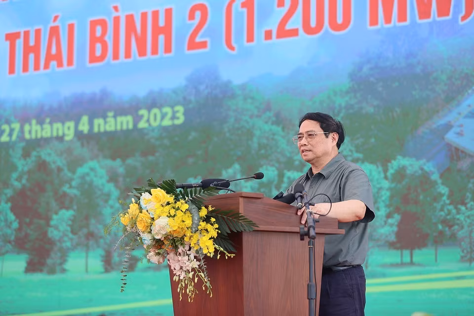 Thủ tướng Phạm Minh Chính phát biểu tại Lễ khánh thành Nhà máy nhiệt điện Thái Bình 2. (Ảnh: Dương Giang/TTXVN)