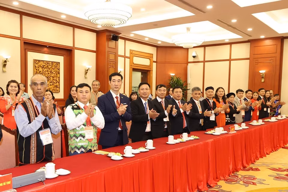 Các đại biểu tham dự buổi gặp mặt Tổng Bí thư Nguyễn Phú Trọng. (Ảnh: Trí Dũng/TTXVN)