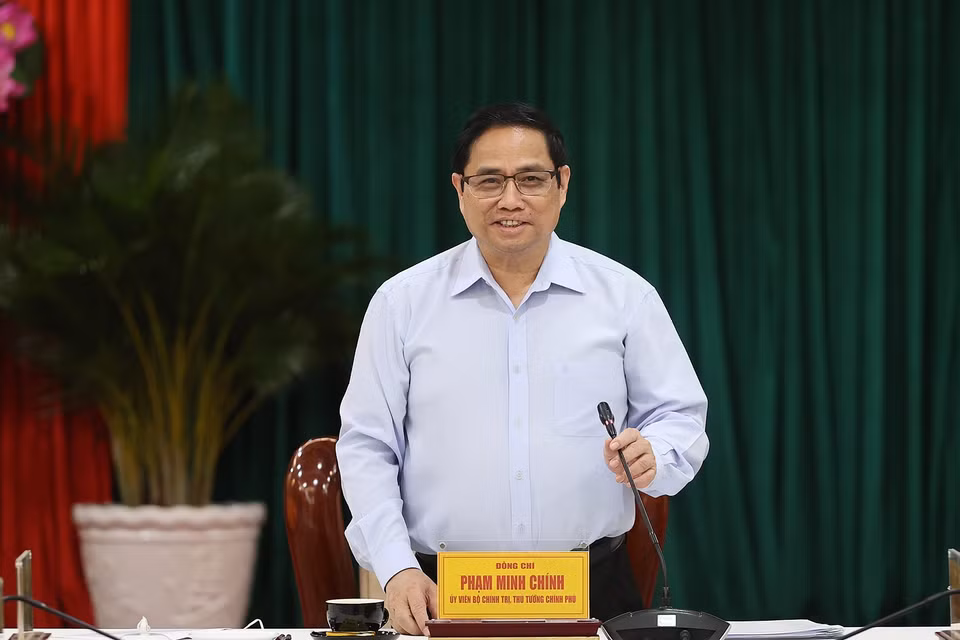 Thủ tướng Phạm Minh Chính phát biểu tại buổi làm việc với lãnh đạo chủ chốt tỉnh Bình Phước. (Ảnh: Dương Giang/TTXVN)