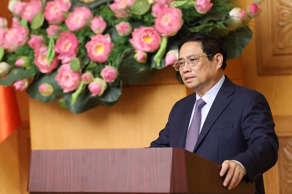Thủ tướng Phạm Minh Chính phát biểu tại buổi làm việc. (Ảnh: Dương Giang/TTXVN)