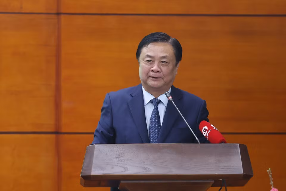 Bộ trưởng Bộ Nông nghiệp và Phát triển Nông thôn Lê Minh Hoan báo cáo tổng kết công tác năm 2022 và triển khai nhiệm vụ năm 2023. (Ảnh: Dương Giang/TTXVN) 